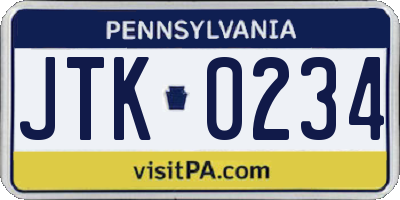 PA license plate JTK0234