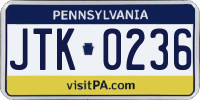 PA license plate JTK0236
