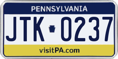 PA license plate JTK0237