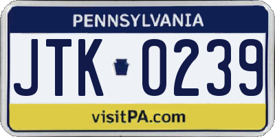 PA license plate JTK0239