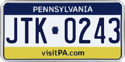PA license plate JTK0243