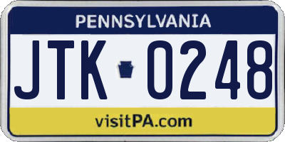 PA license plate JTK0248