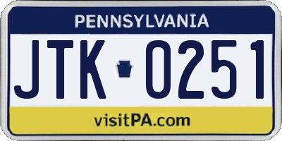 PA license plate JTK0251