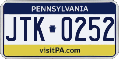 PA license plate JTK0252