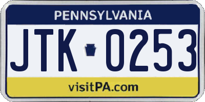 PA license plate JTK0253