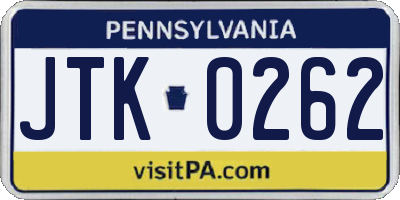 PA license plate JTK0262