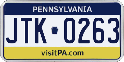 PA license plate JTK0263
