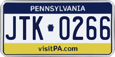 PA license plate JTK0266