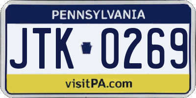 PA license plate JTK0269