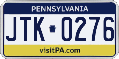 PA license plate JTK0276