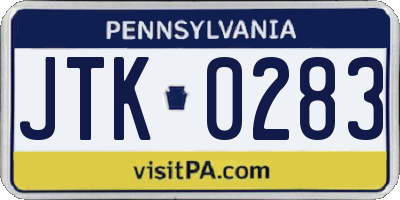 PA license plate JTK0283