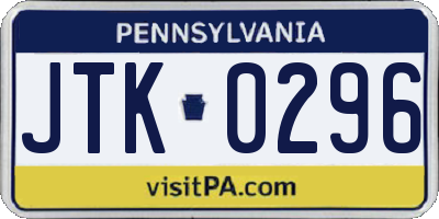 PA license plate JTK0296