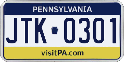 PA license plate JTK0301