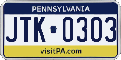 PA license plate JTK0303
