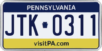 PA license plate JTK0311