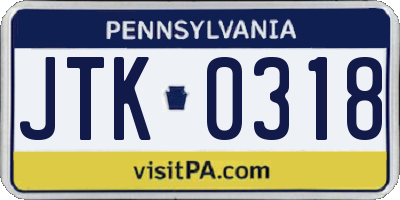 PA license plate JTK0318