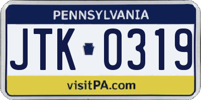 PA license plate JTK0319