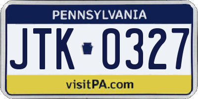 PA license plate JTK0327