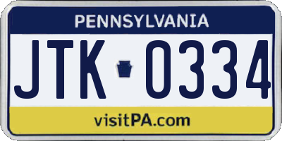 PA license plate JTK0334