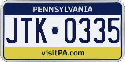 PA license plate JTK0335