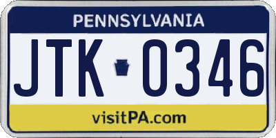 PA license plate JTK0346