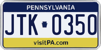 PA license plate JTK0350