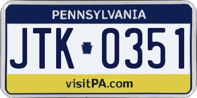 PA license plate JTK0351
