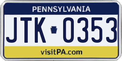 PA license plate JTK0353