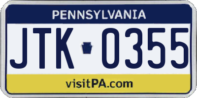 PA license plate JTK0355