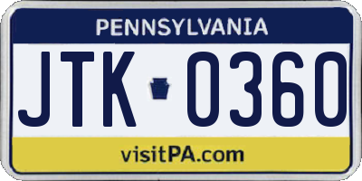 PA license plate JTK0360