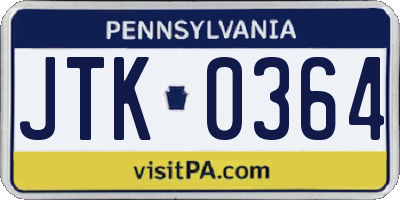 PA license plate JTK0364