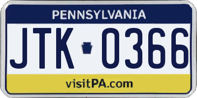PA license plate JTK0366