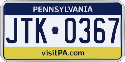 PA license plate JTK0367