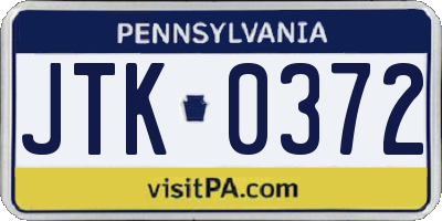 PA license plate JTK0372