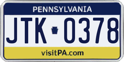 PA license plate JTK0378