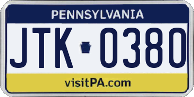 PA license plate JTK0380