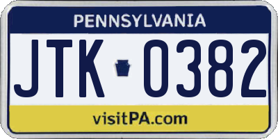 PA license plate JTK0382