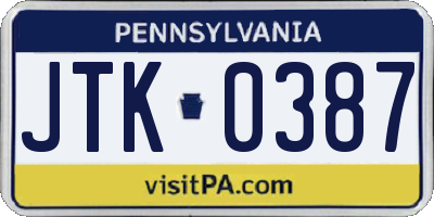 PA license plate JTK0387