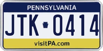 PA license plate JTK0414