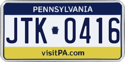 PA license plate JTK0416