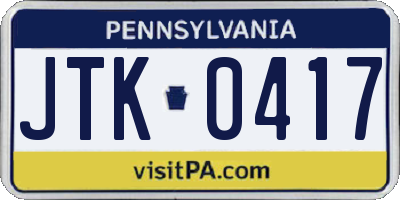 PA license plate JTK0417