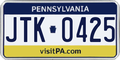 PA license plate JTK0425