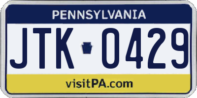 PA license plate JTK0429