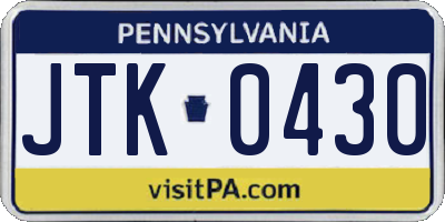 PA license plate JTK0430