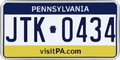 PA license plate JTK0434