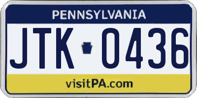 PA license plate JTK0436