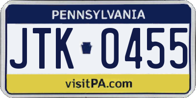 PA license plate JTK0455