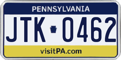 PA license plate JTK0462
