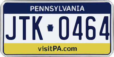 PA license plate JTK0464
