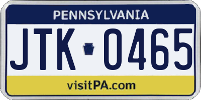 PA license plate JTK0465